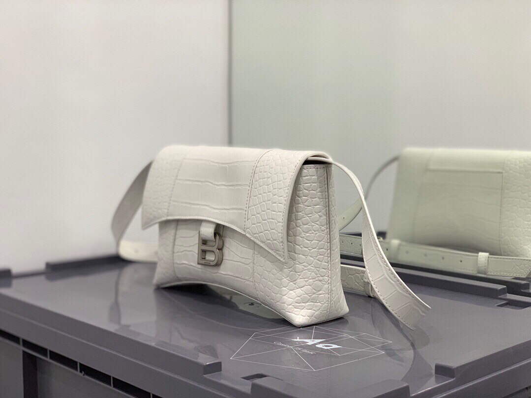 Balenciaga 671355 Women's Downtown XS Shoulder Bag Crocodile Embossed White