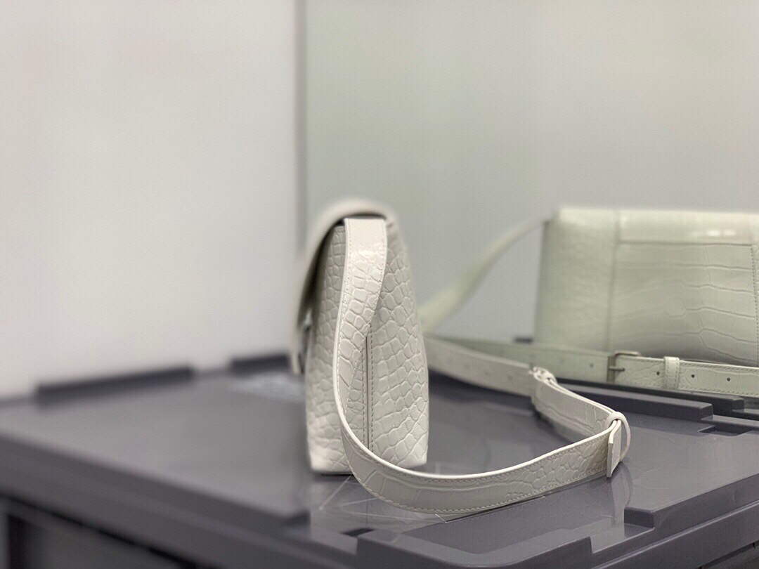 Balenciaga 671355 Women's Downtown XS Shoulder Bag Crocodile Embossed White