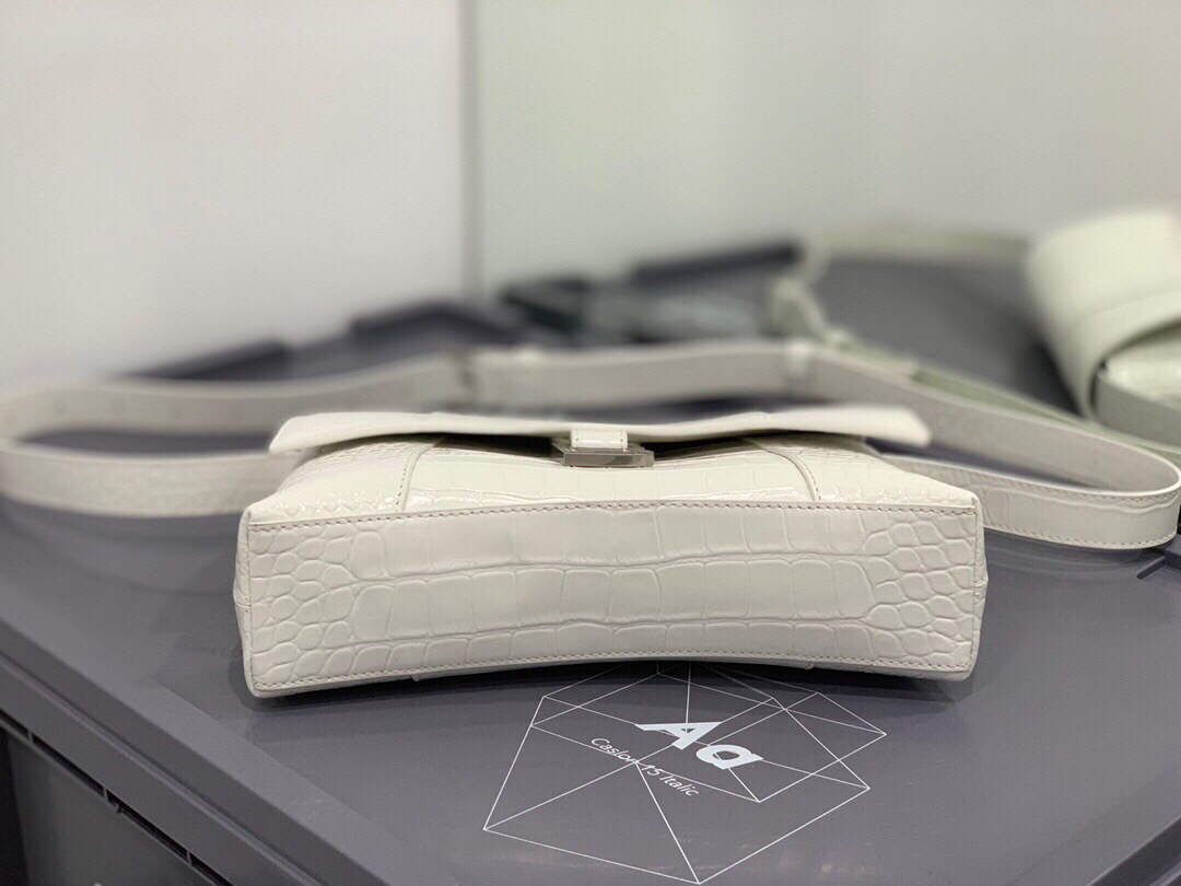 Balenciaga 671355 Women's Downtown XS Shoulder Bag Crocodile Embossed White