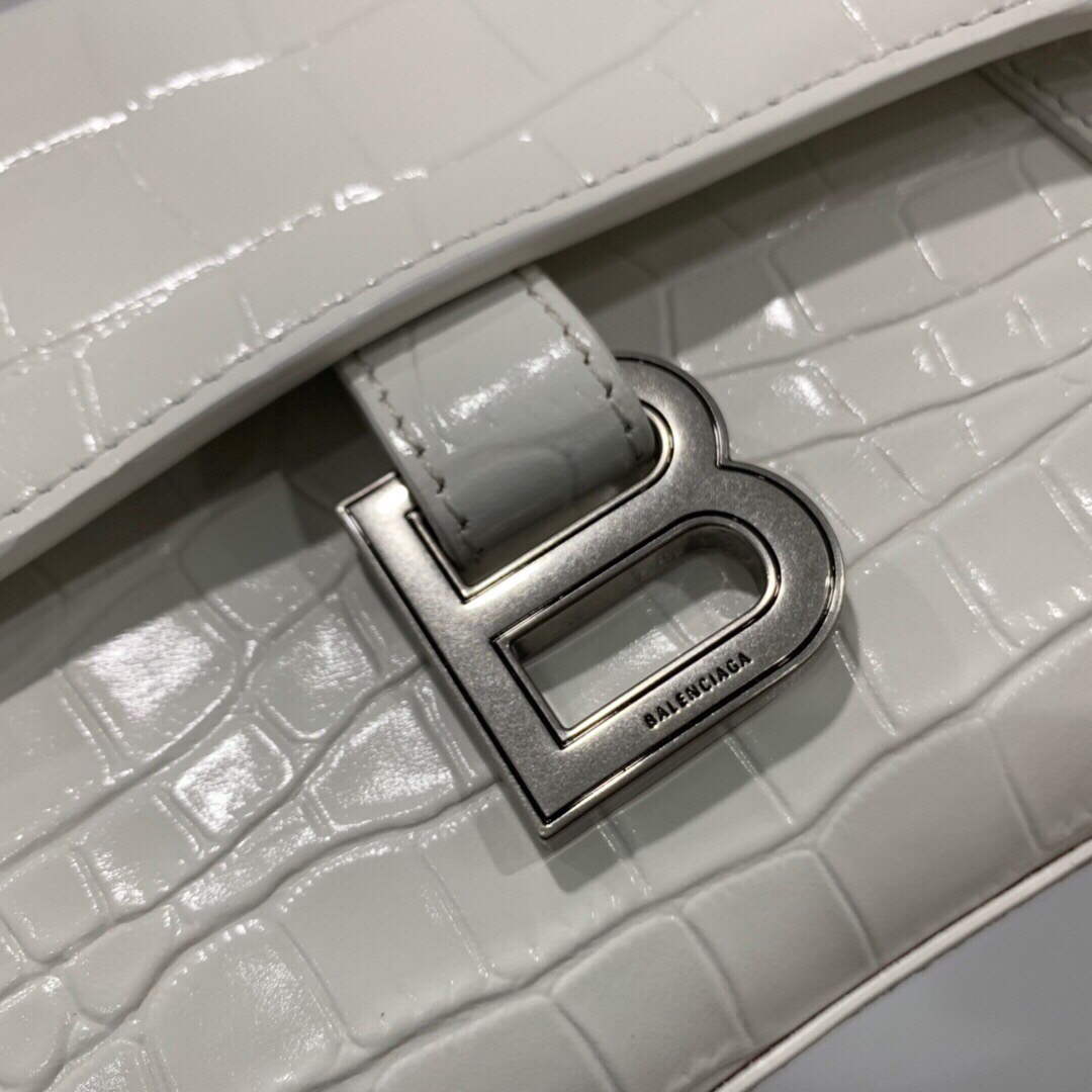 Balenciaga 671355 Women's Downtown XS Shoulder Bag Crocodile Embossed White
