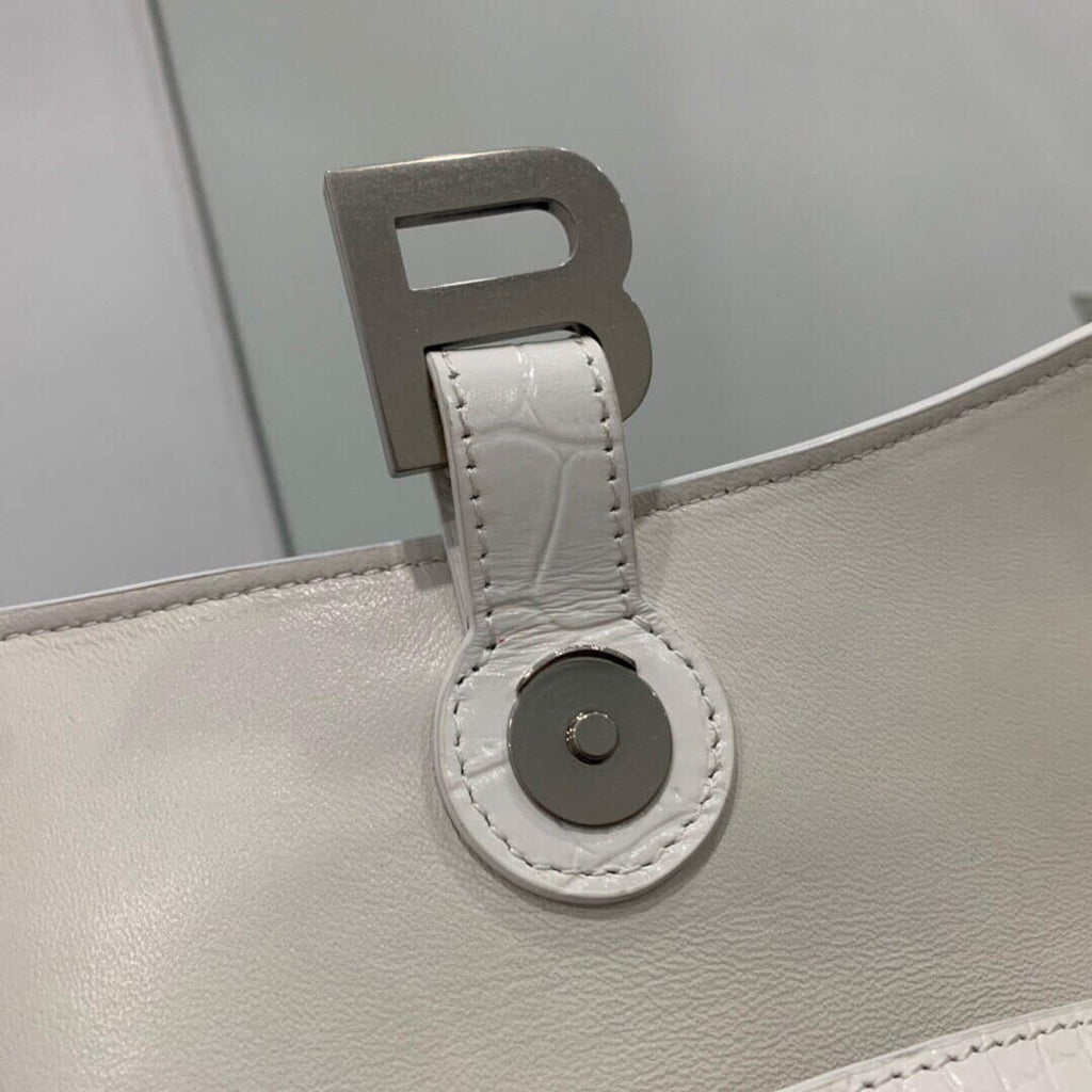 Balenciaga 671355 Women's Downtown XS Shoulder Bag Crocodile Embossed White
