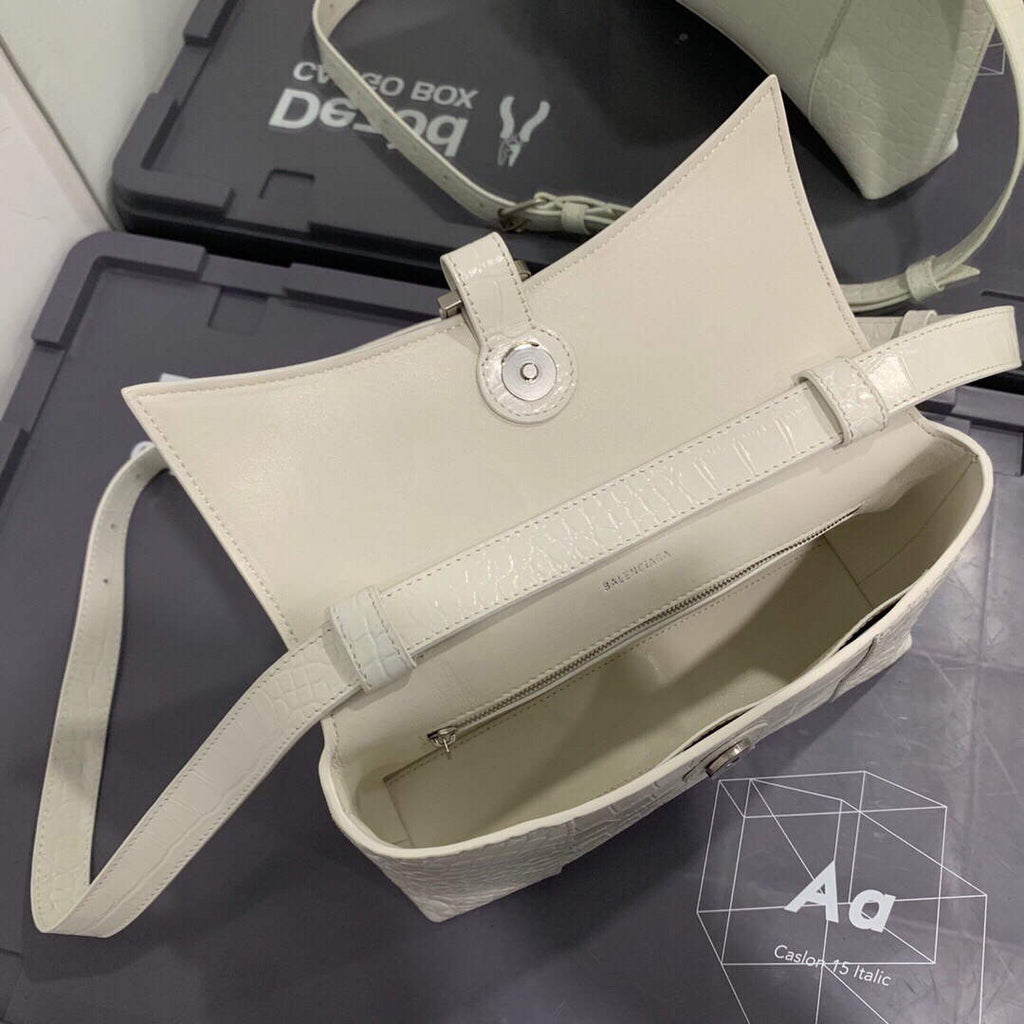 Balenciaga 671355 Women's Downtown XS Shoulder Bag Crocodile Embossed White