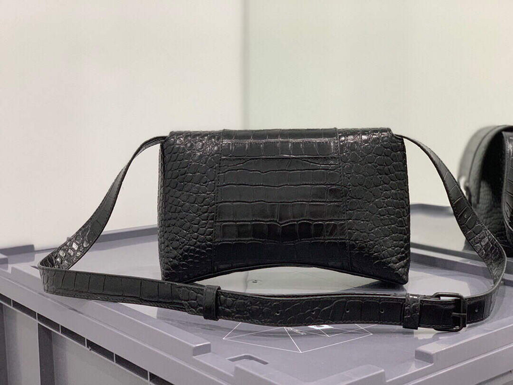 Balenciaga 671355 Women's Downtown XS Shoulder Bag Crocodile Embossed black buckle