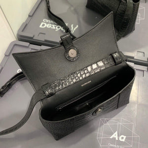 Balenciaga 671355 Women's Downtown XS Shoulder Bag Crocodile Embossed black buckle - Default Title - View 6