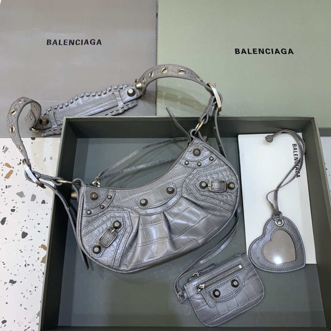 Balenciaga 6940271VG9 Le Cagole Mini Multipouch in Gray Crocodile - Default Title - View 1