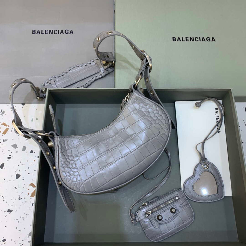 Balenciaga 6940271VG9 Le Cagole Mini Multipouch in Gray Crocodile