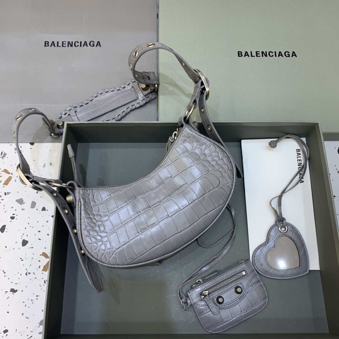 Balenciaga 6940271VG9 Le Cagole Mini Multipouch in Gray Crocodile
