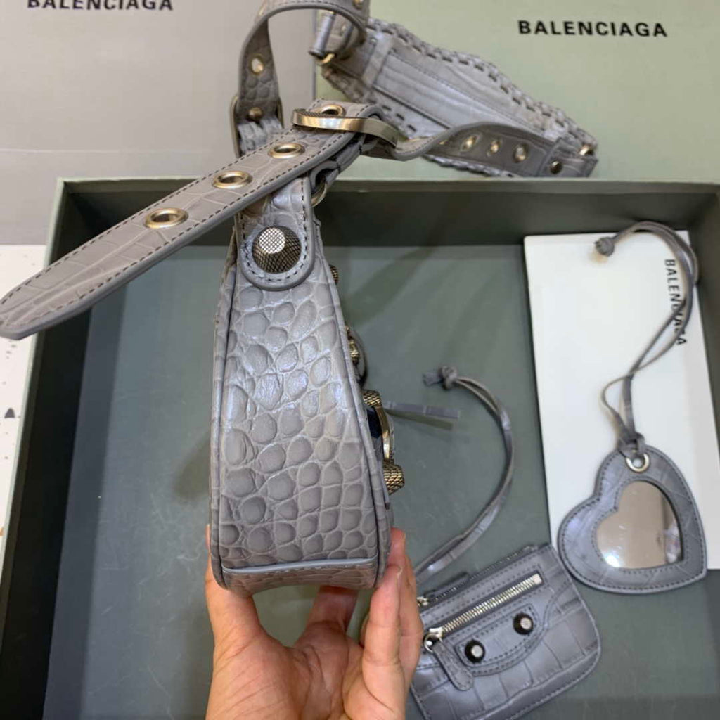 Balenciaga 6940271VG9 Le Cagole Mini Multipouch in Gray Crocodile