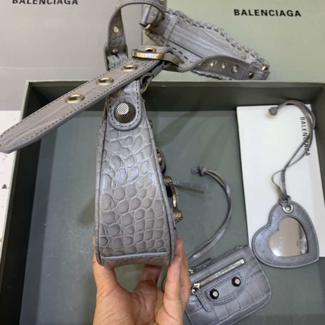 Balenciaga 6940271VG9 Le Cagole Mini Multipouch in Gray Crocodile