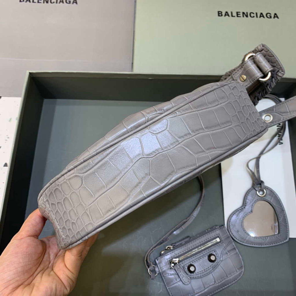 Balenciaga 6940271VG9 Le Cagole Mini Multipouch in Gray Crocodile