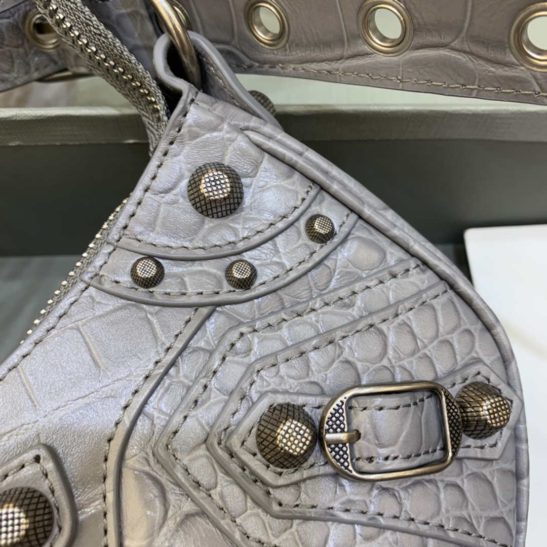Balenciaga 6940271VG9 Le Cagole Mini Multipouch in Gray Crocodile