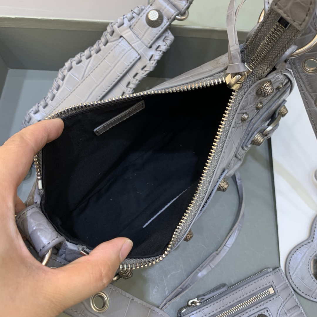 Balenciaga 6940271VG9 Le Cagole Mini Multipouch in Gray Crocodile