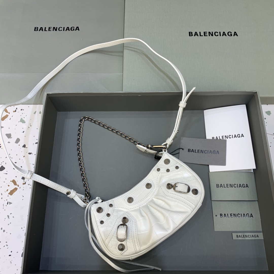 Balenciaga 6940271VG9 Le Cagole Mini Multipouch in White Crocodile - Default Title - View 1
