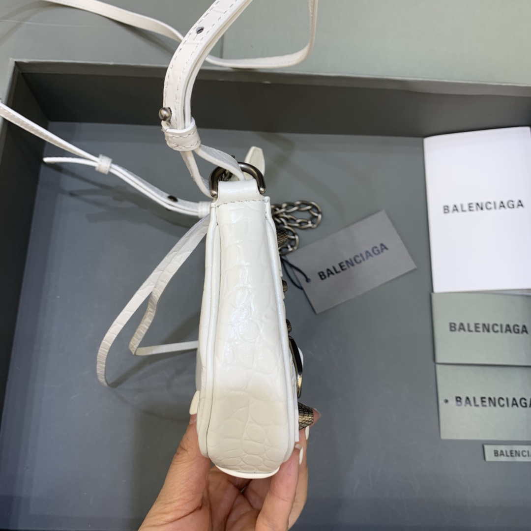 Balenciaga 6940271VG9 Le Cagole Mini Multipouch in White Crocodile