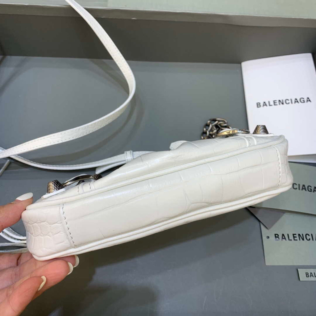Balenciaga 6940271VG9 Le Cagole Mini Multipouch in White Crocodile