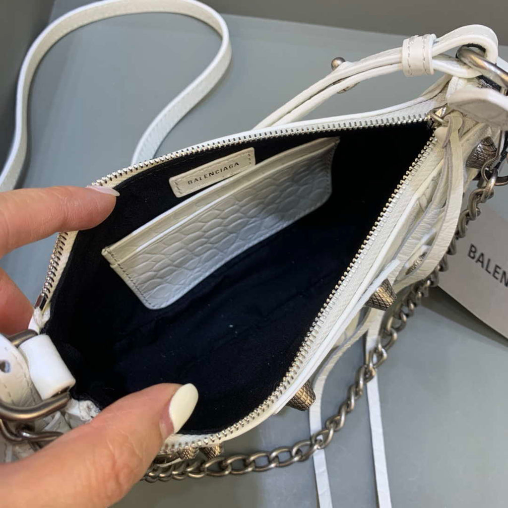 Balenciaga 6940271VG9 Le Cagole Mini Multipouch in White Crocodile
