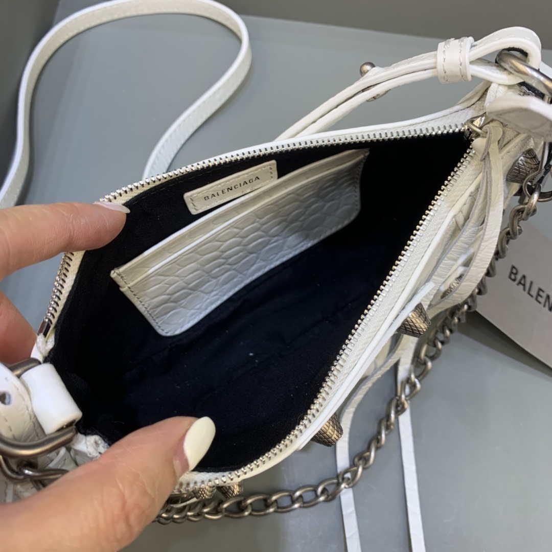 Balenciaga 6940271VG9 Le Cagole Mini Multipouch in White Crocodile