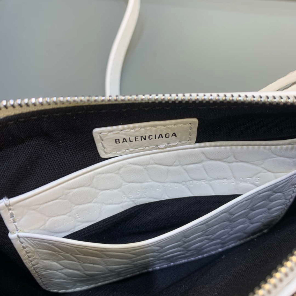 Balenciaga 6940271VG9 Le Cagole Mini Multipouch in White Crocodile