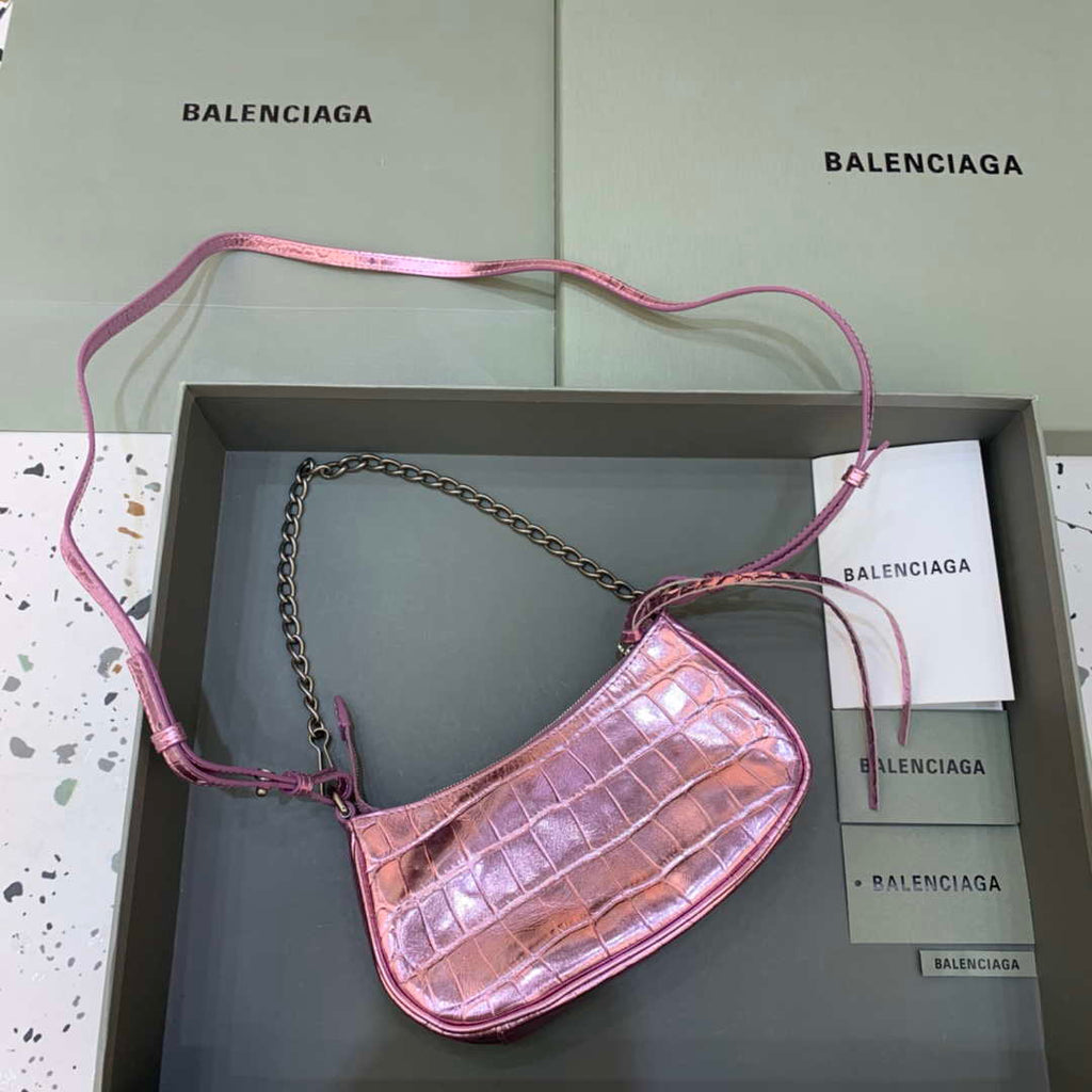 Balenciaga 6940271VG9 Le Cagole Mini Multipouch in Sky Pink Crocodile