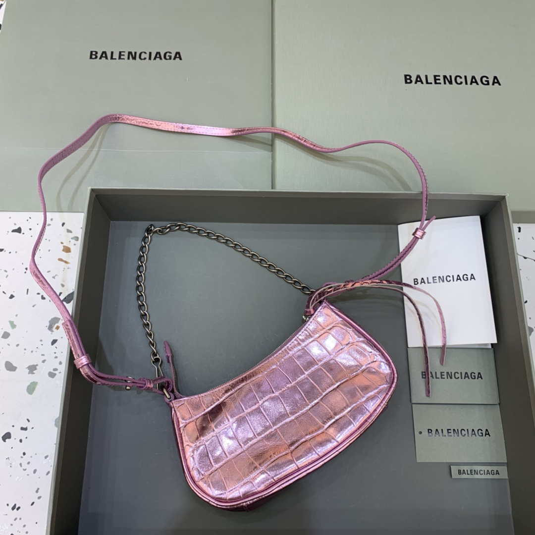 Balenciaga 6940271VG9 Le Cagole Mini Multipouch in Sky Pink Crocodile