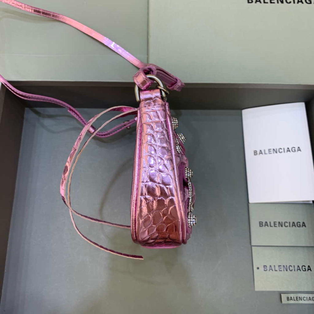Balenciaga 6940271VG9 Le Cagole Mini Multipouch in Sky Pink Crocodile
