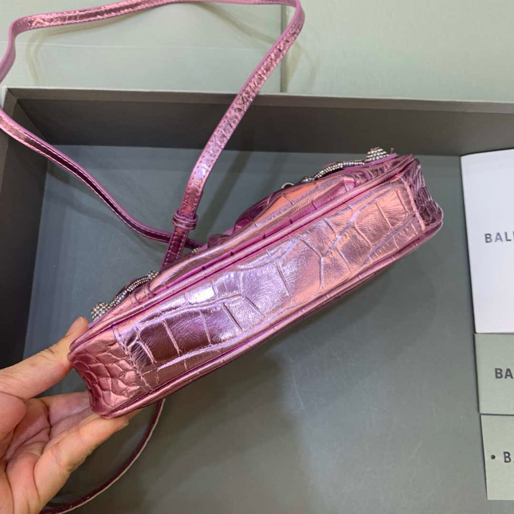 Balenciaga 6940271VG9 Le Cagole Mini Multipouch in Sky Pink Crocodile