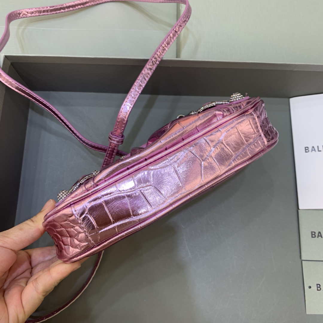 Balenciaga 6940271VG9 Le Cagole Mini Multipouch in Sky Pink Crocodile