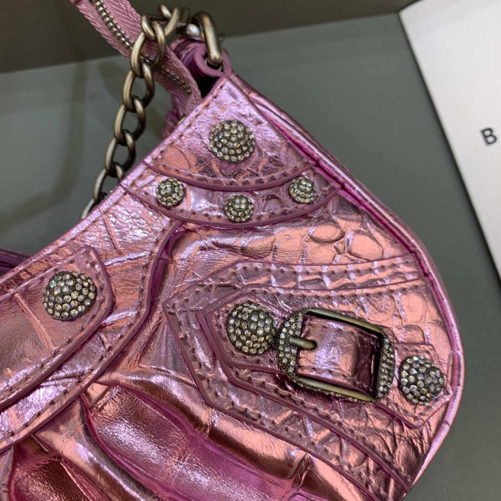 Balenciaga 6940271VG9 Le Cagole Mini Multipouch in Sky Pink Crocodile