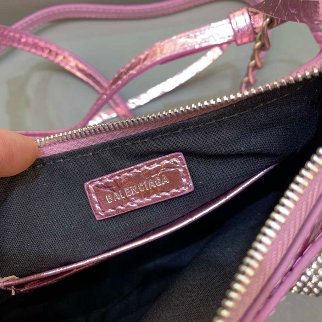 Balenciaga 6940271VG9 Le Cagole Mini Multipouch in Sky Pink Crocodile
