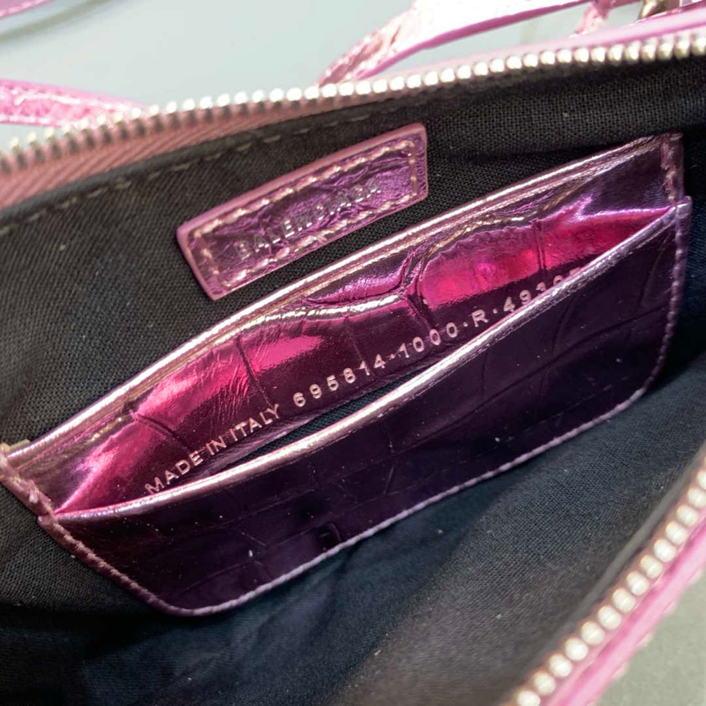 Balenciaga 6940271VG9 Le Cagole Mini Multipouch in Sky Pink Crocodile