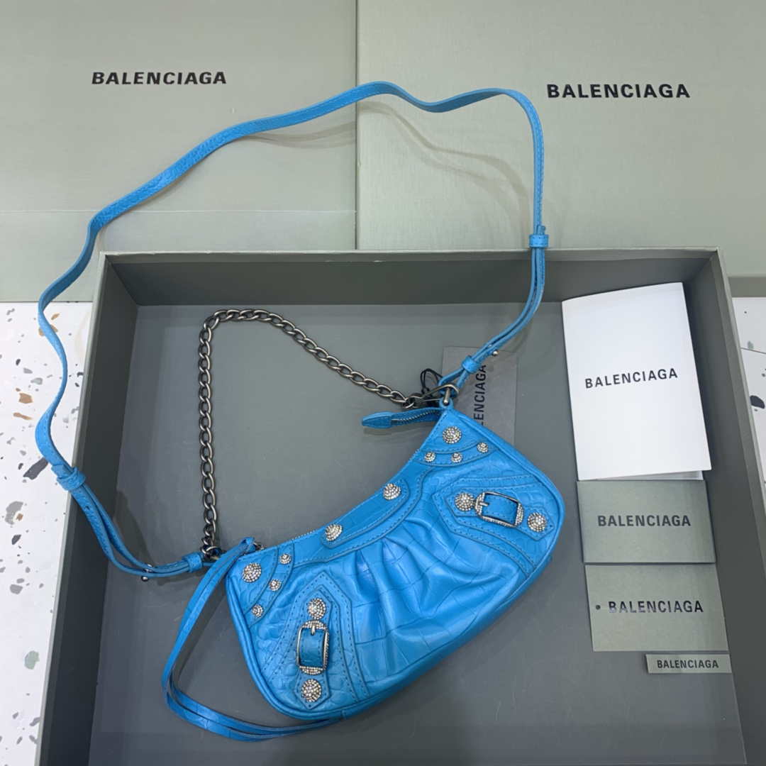 Balenciaga 6940271VG9 Le Cagole Mini Multipouch in Blue Crocodile - Default Title - View 1