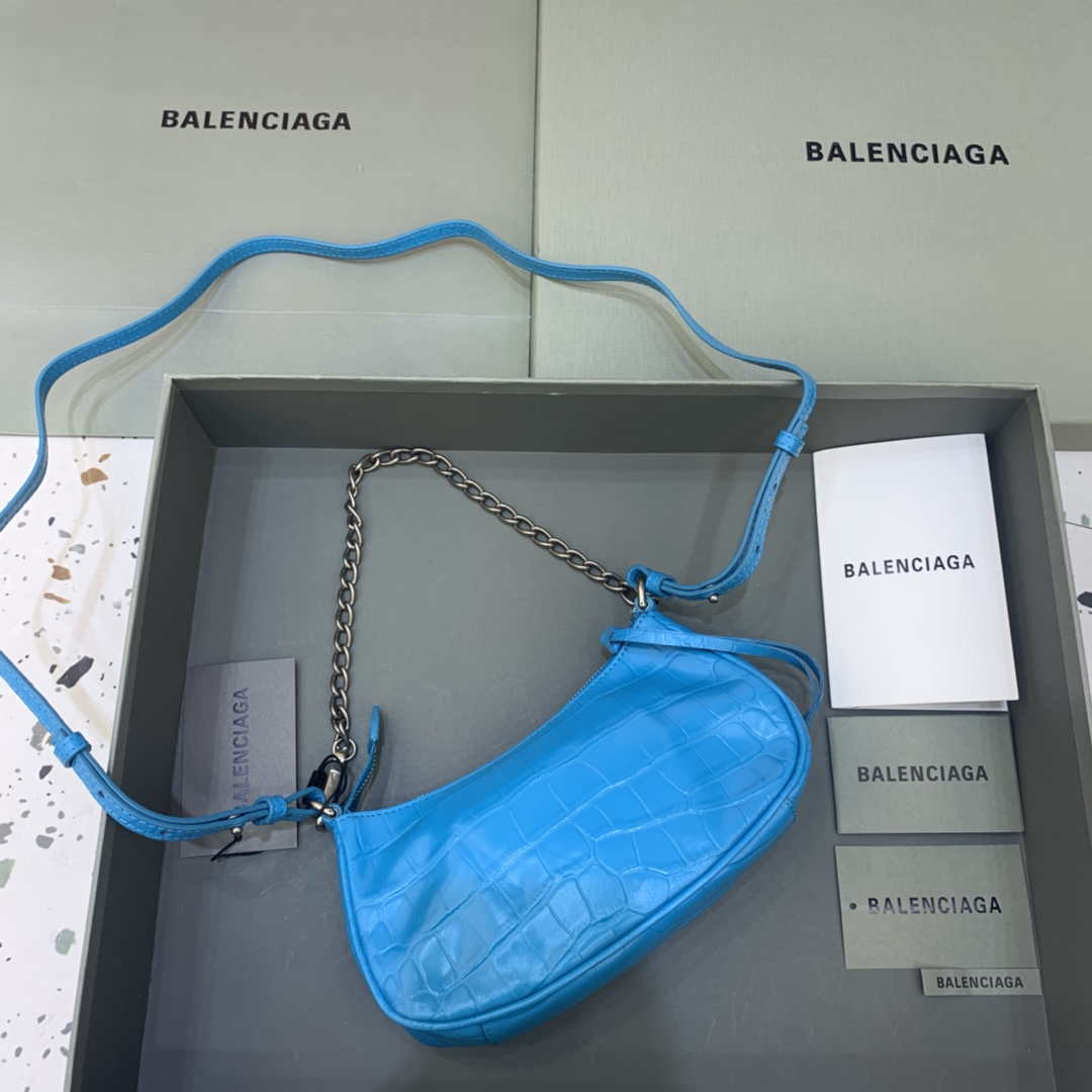 Balenciaga 6940271VG9 Le Cagole Mini Multipouch in Blue Crocodile