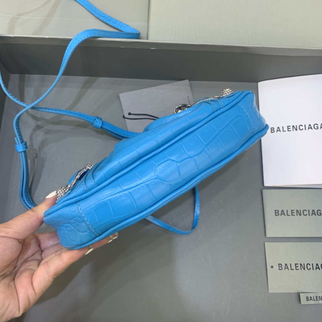 Balenciaga 6940271VG9 Le Cagole Mini Multipouch in Blue Crocodile