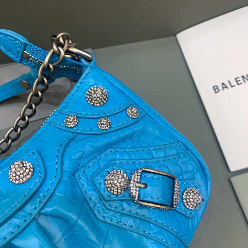 Balenciaga 6940271VG9 Le Cagole Mini Multipouch in Blue Crocodile