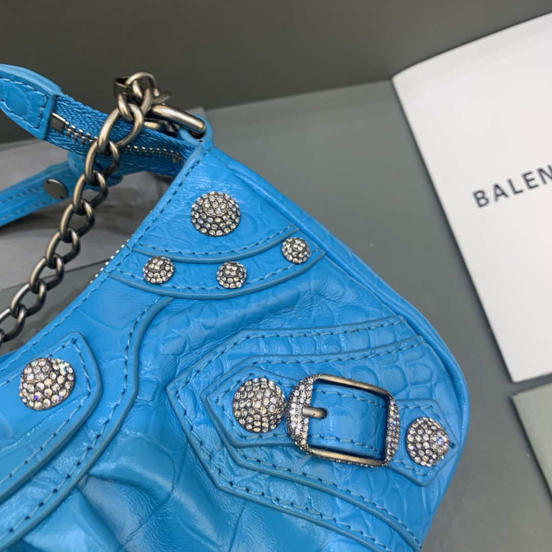 Balenciaga 6940271VG9 Le Cagole Mini Multipouch in Blue Crocodile