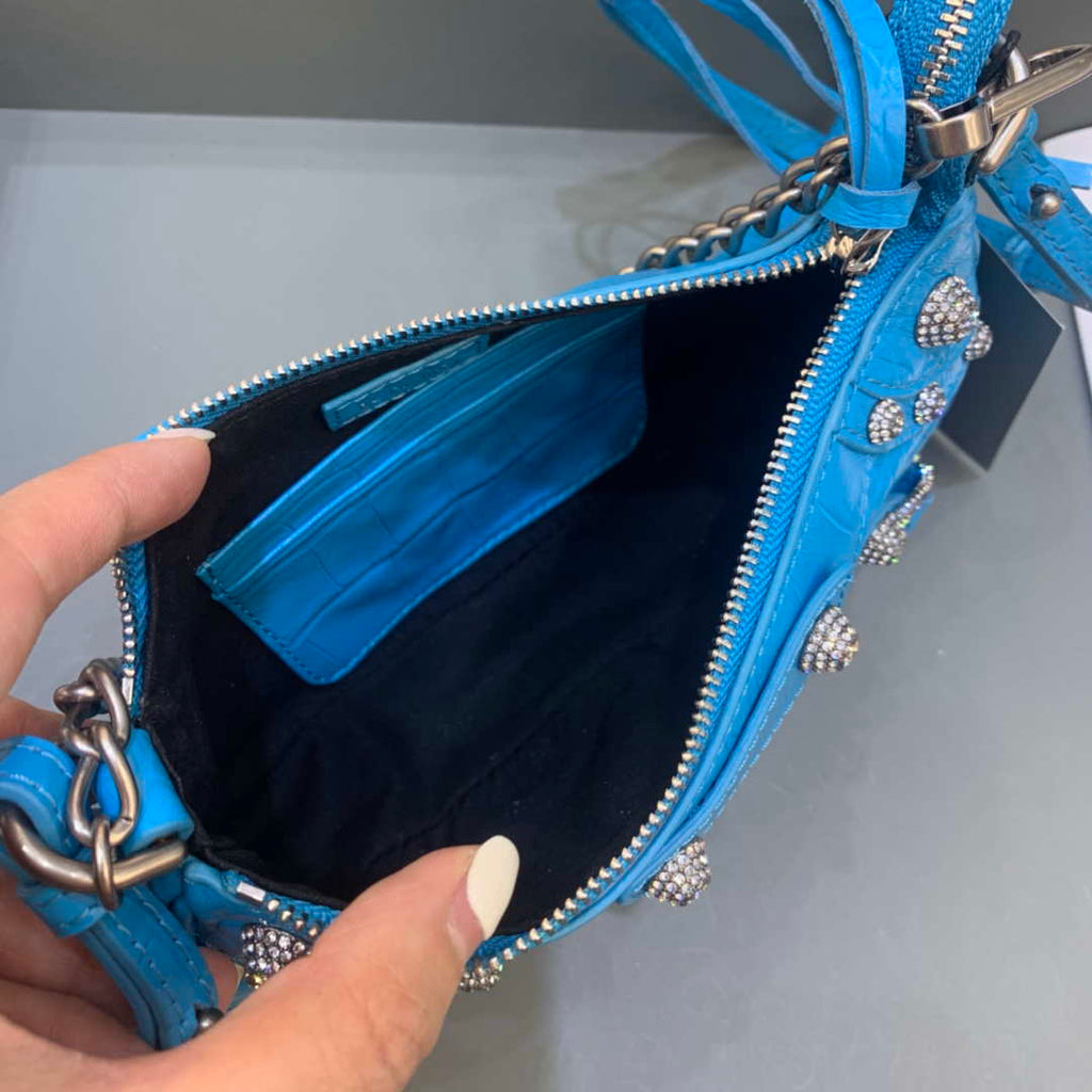 Balenciaga 6940271VG9 Le Cagole Mini Multipouch in Blue Crocodile