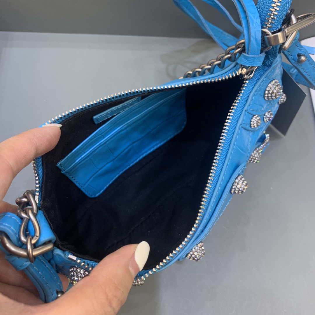 Balenciaga 6940271VG9 Le Cagole Mini Multipouch in Blue Crocodile