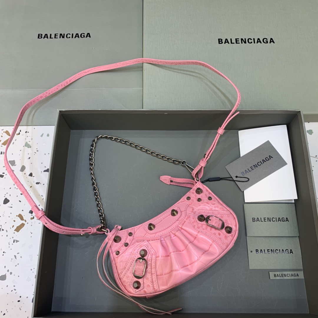Balenciaga 6940271VG9 Le Cagole Mini Multipouch in Pink Crocodile - Default Title - View 1