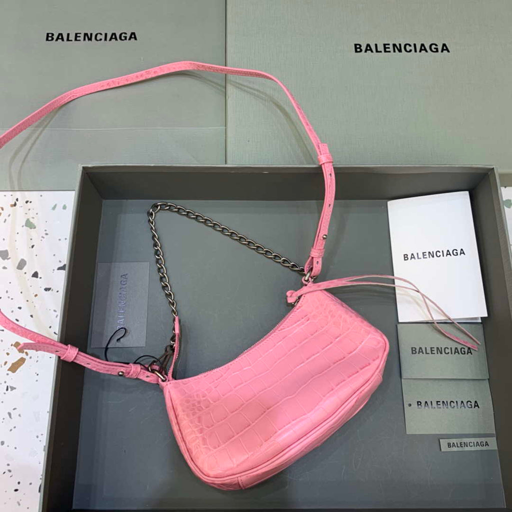 Balenciaga 6940271VG9 Le Cagole Mini Multipouch in Pink Crocodile