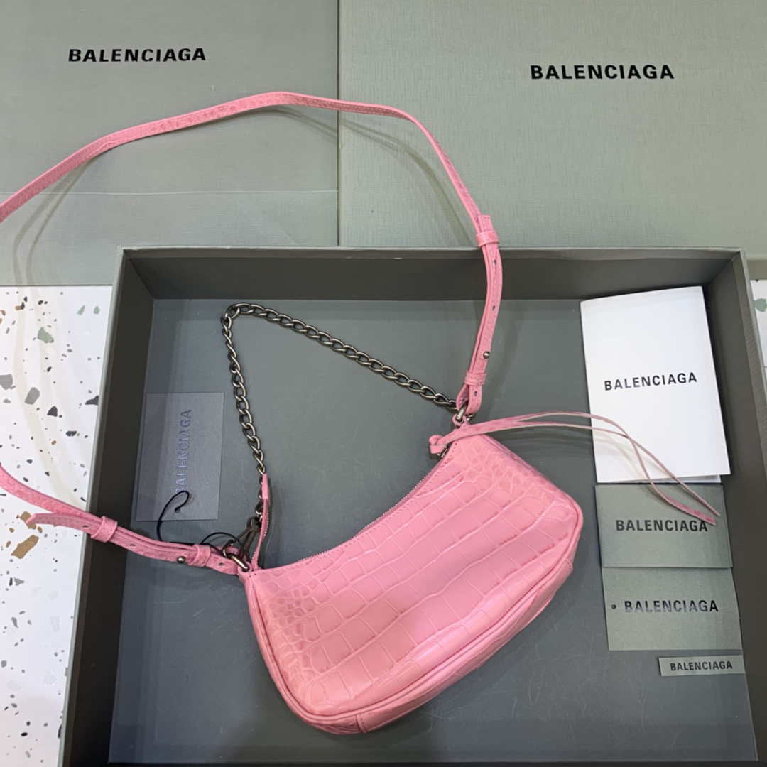 Balenciaga 6940271VG9 Le Cagole Mini Multipouch in Pink Crocodile