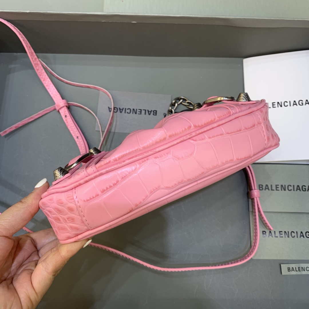 Balenciaga 6940271VG9 Le Cagole Mini Multipouch in Pink Crocodile
