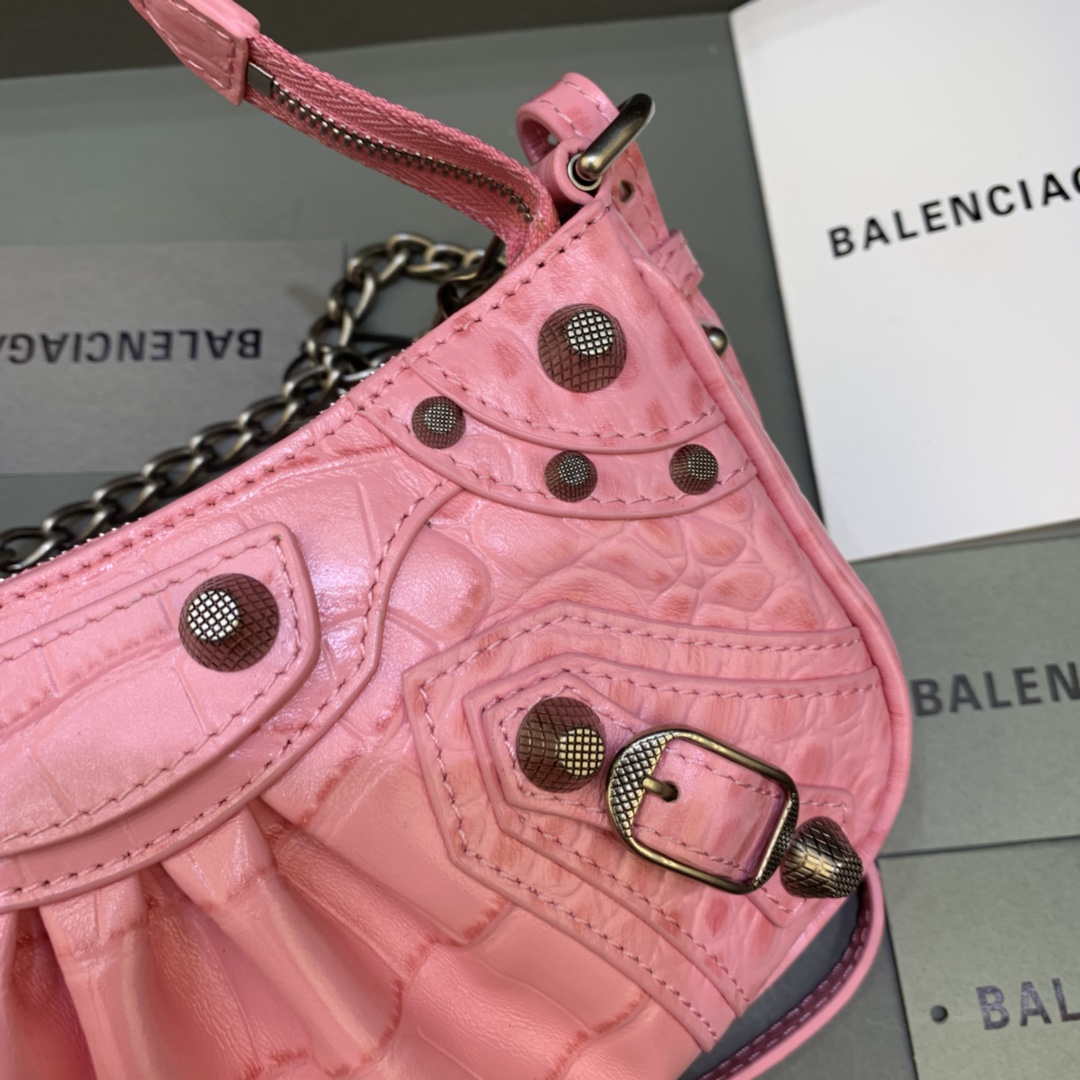 Balenciaga 6940271VG9 Le Cagole Mini Multipouch in Pink Crocodile