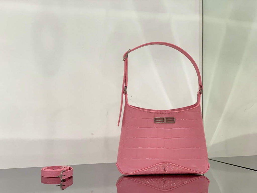 Balenciaga 695589 Women's XX Small Hobo Bag Crocodile Embossed Pink
