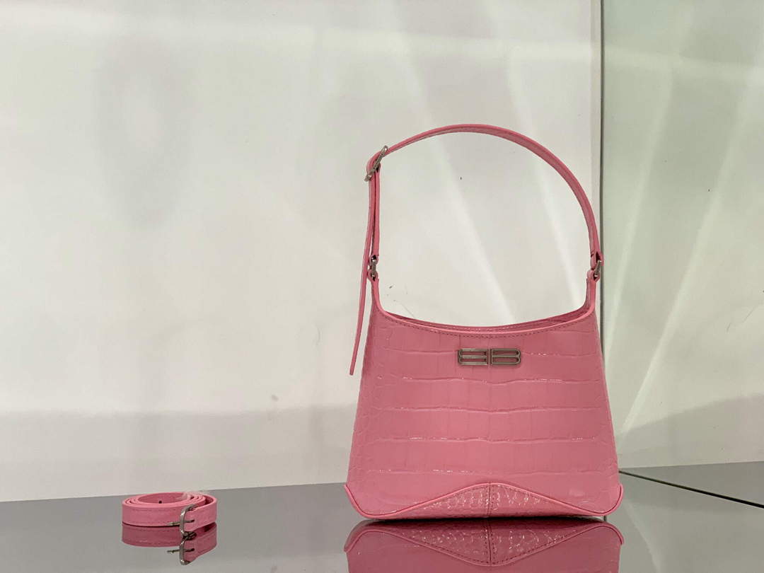Balenciaga 695589 Women's XX Small Hobo Bag Crocodile Embossed Pink
