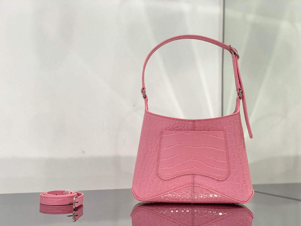 Balenciaga 695589 Women's XX Small Hobo Bag Crocodile Embossed Pink