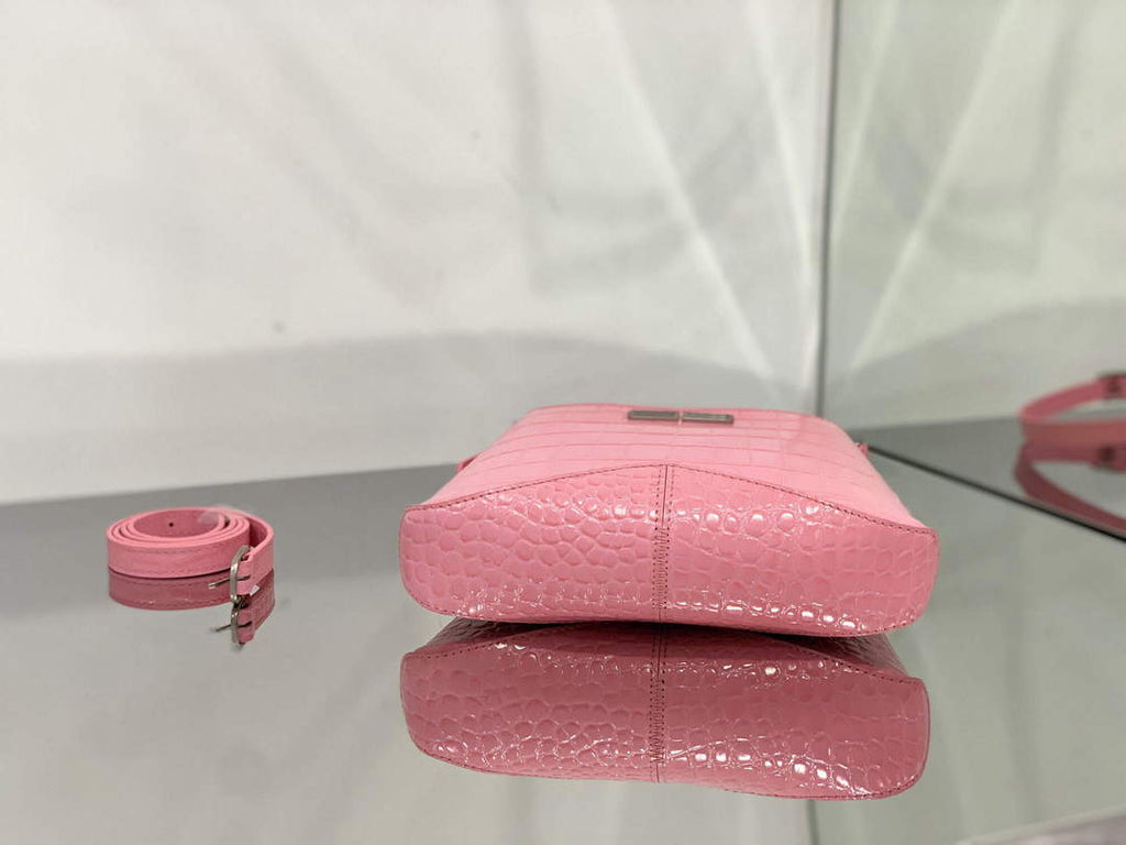 Balenciaga 695589 Women's XX Small Hobo Bag Crocodile Embossed Pink