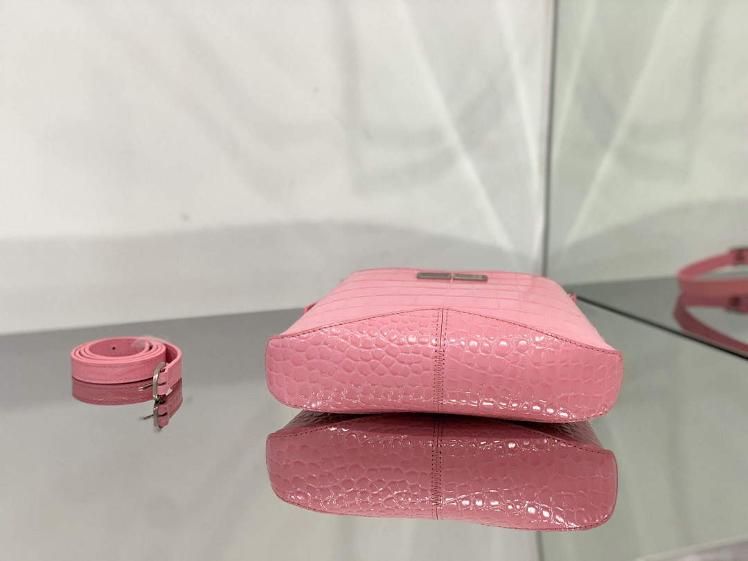 Balenciaga 695589 Women's XX Small Hobo Bag Crocodile Embossed Pink