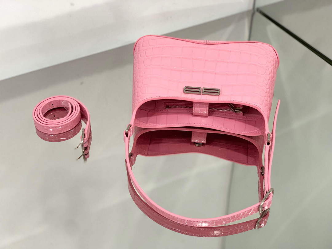 Balenciaga 695589 Women's XX Small Hobo Bag Crocodile Embossed Pink