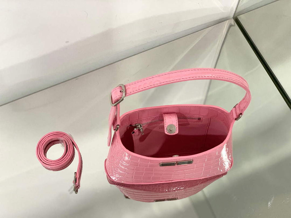 Balenciaga 695589 Women's XX Small Hobo Bag Crocodile Embossed Pink