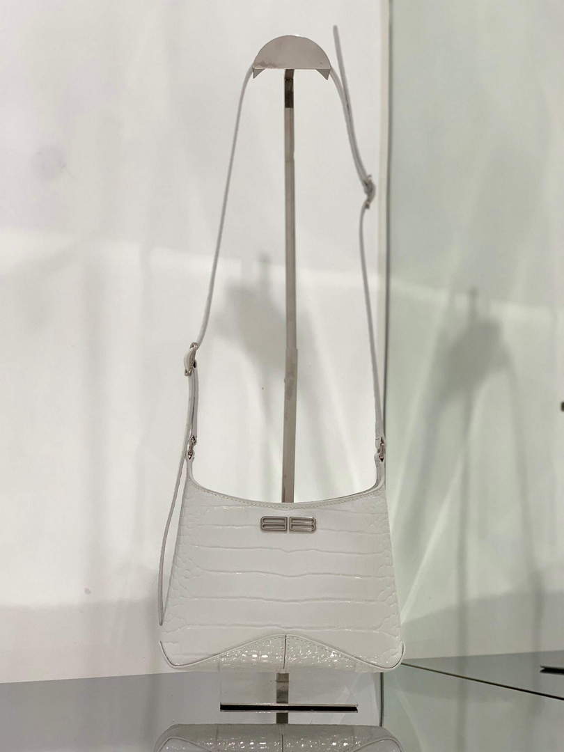 Balenciaga 695589 Women's XX Small Hobo Bag Crocodile Embossed White